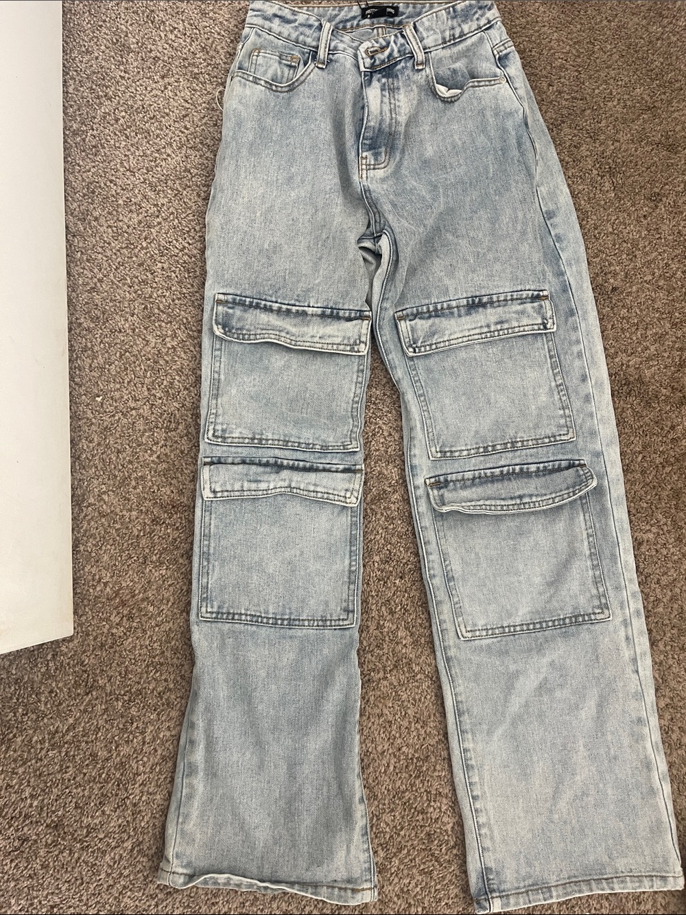 Light Wash Cargo Patch Pocket Jeans